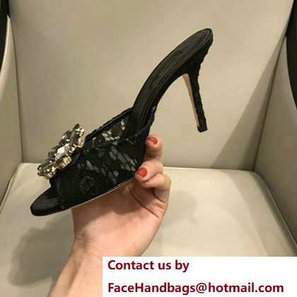 Dolce  &  Gabbana Heel 7cm Slippers Black In Lace With Crystals 2018